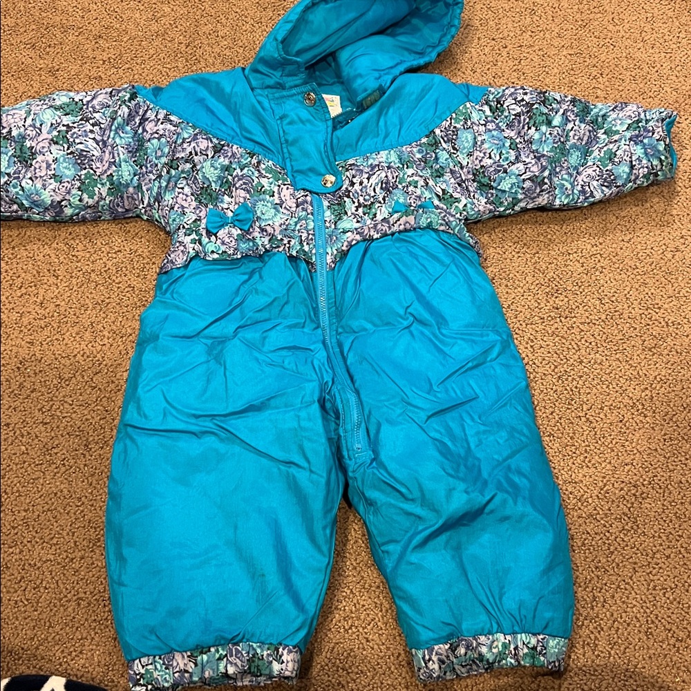 Vintage Weather Tamer Baby Snow Suit 18M blue floral girls